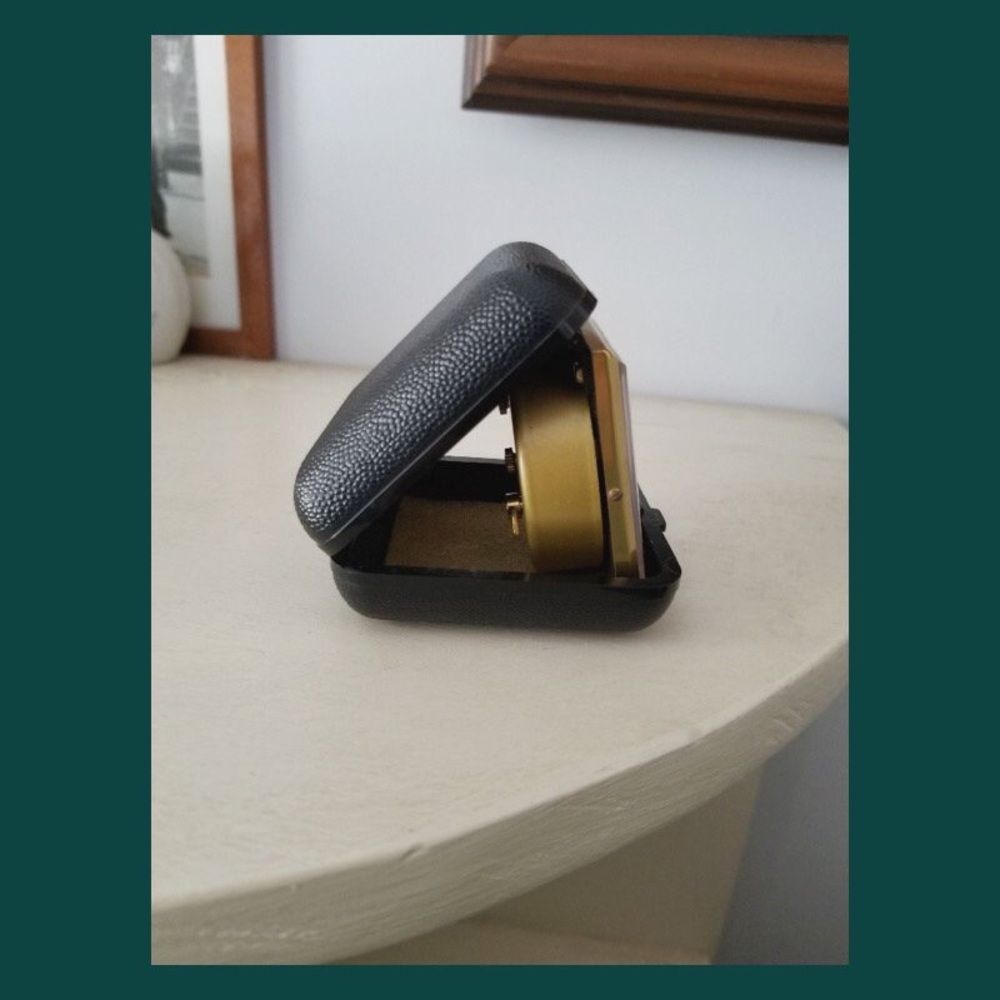 Vintage 70s EQUITY Folding Travel Windup Alarm Clock in case Works GREAT! - Picture 2 of 9